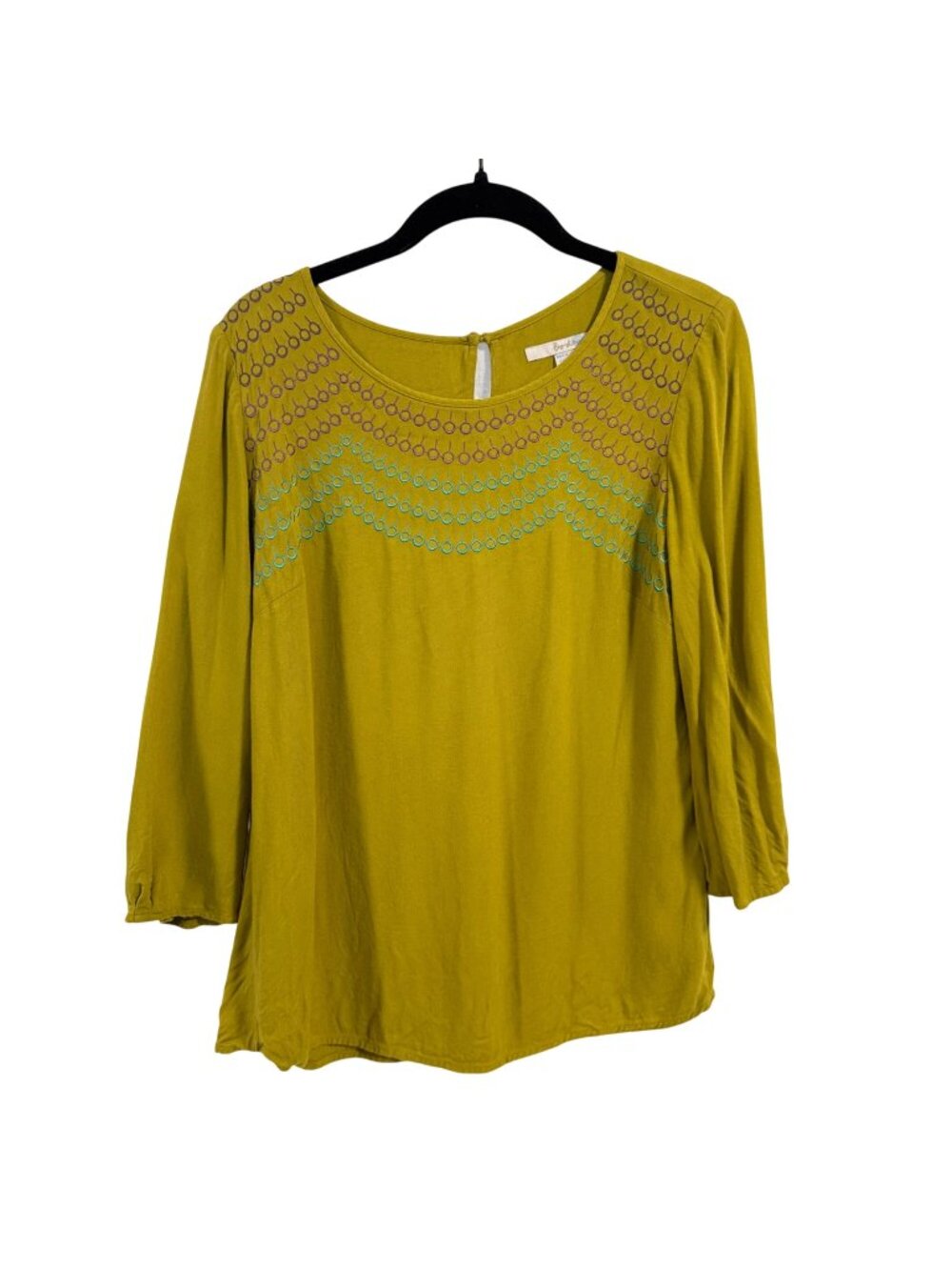 Boden Green Long 3/4 Sleeve Embroidered‎ Boho Top Size 8